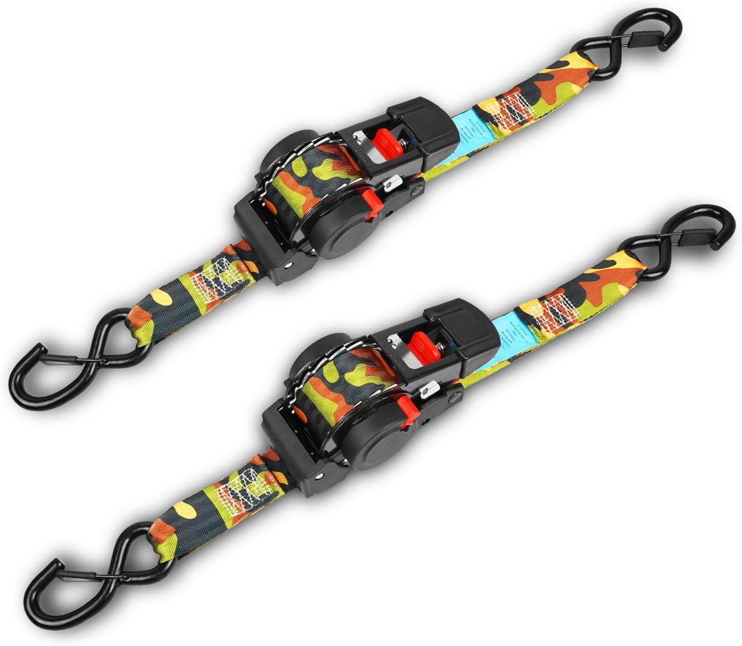 ENJ 2 stuks automatische spanband sjorband met S-haken 300/600 kg, 3,0 m x 25 mm (1,5)