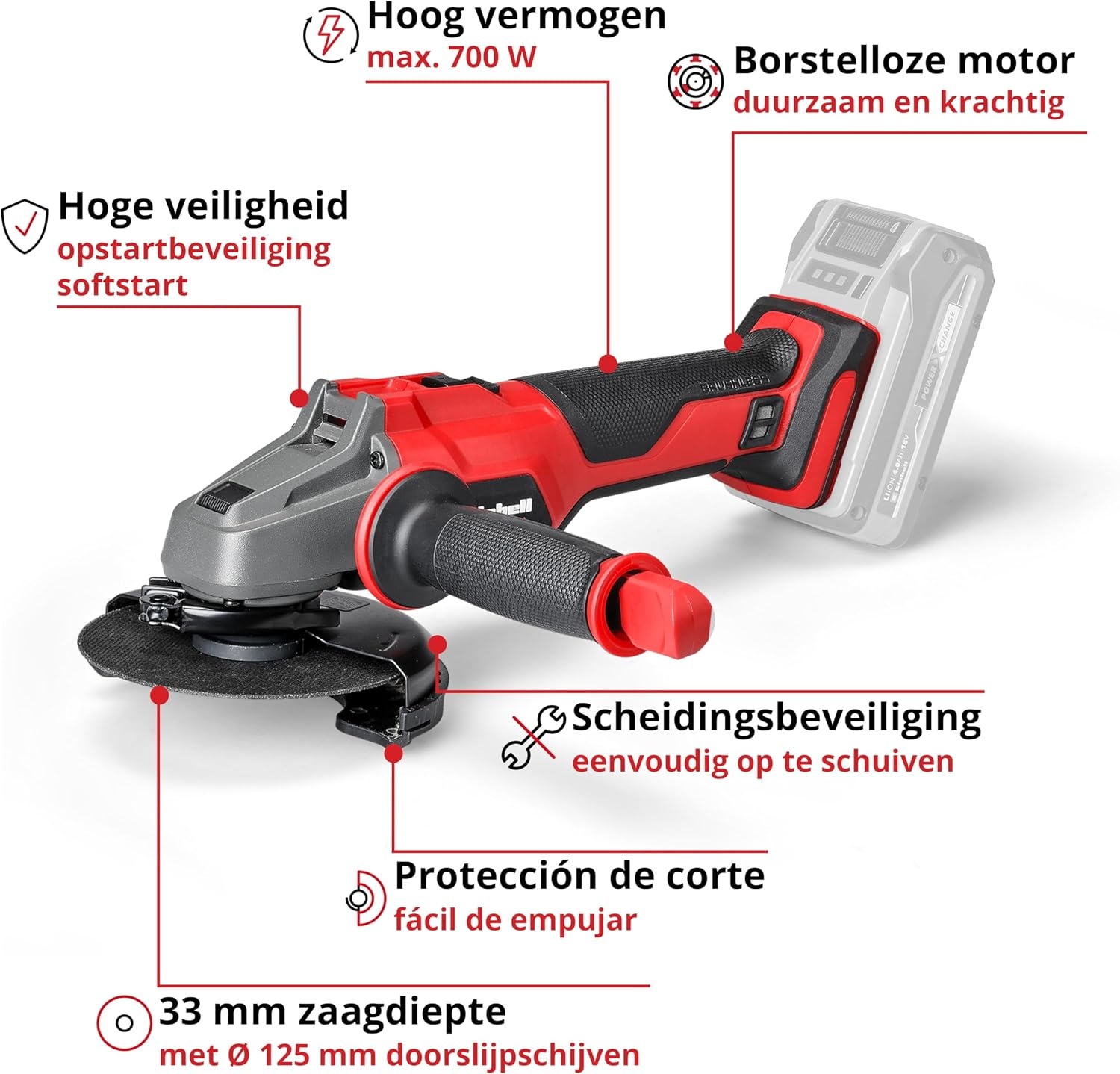 Einhell Professional accu-haakse slijper AXXIO 18/125 - Maat Diameter 125 mm