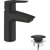 GROHE Start, wastafelarmatuur waterbesparend (kraan voor de badkamer, badkamerkraan met pop-up afvoer, 17 cm hoog, met 3-in-1 gereedschap, eenvoudige installatie op wastafel), zwart, 235502432