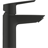 GROHE Start, wastafelarmatuur waterbesparend (kraan voor de badkamer, badkamerkraan met pop-up afvoer, 17 cm hoog, met 3-in-1 gereedschap, eenvoudige installatie op wastafel), zwart, 235502432