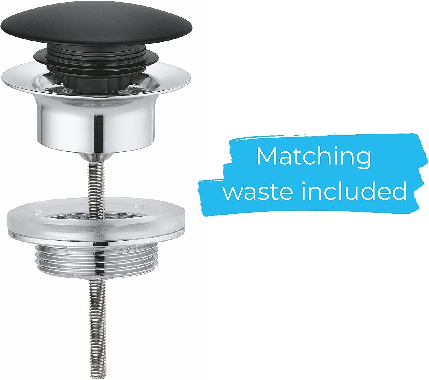 GROHE Start, wastafelarmatuur waterbesparend (kraan voor de badkamer, badkamerkraan met pop-up afvoer, 17 cm hoog, met 3-in-1 gereedschap, eenvoudige installatie op wastafel), zwart, 235502432