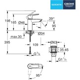 GROHE Start, wastafelarmatuur waterbesparend (kraan voor de badkamer, badkamerkraan met pop-up afvoer, 17 cm hoog, met 3-in-1 gereedschap, eenvoudige installatie op wastafel), zwart, 235502432