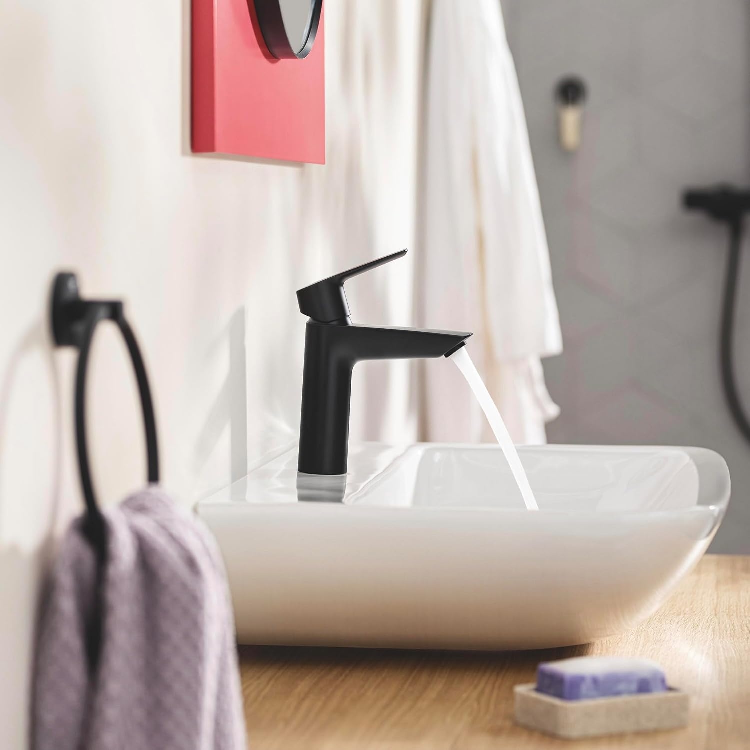 GROHE Start, wastafelarmatuur waterbesparend (kraan voor de badkamer, badkamerkraan met pop-up afvoer, 17 cm hoog, met 3-in-1 gereedschap, eenvoudige installatie op wastafel), zwart, 235502432