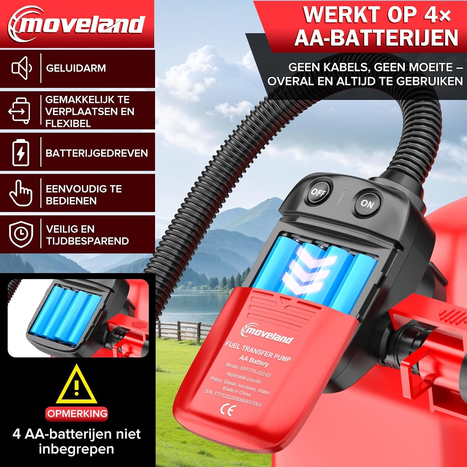 moveland Elektrische Brandstofpomp Auto-Stop 8,3 L/min Benzine & Diesel