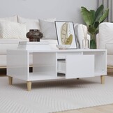 Salontafel Hoogglans Wit Bewerkt Hout 90x50x36,5 cm - 53% Korting