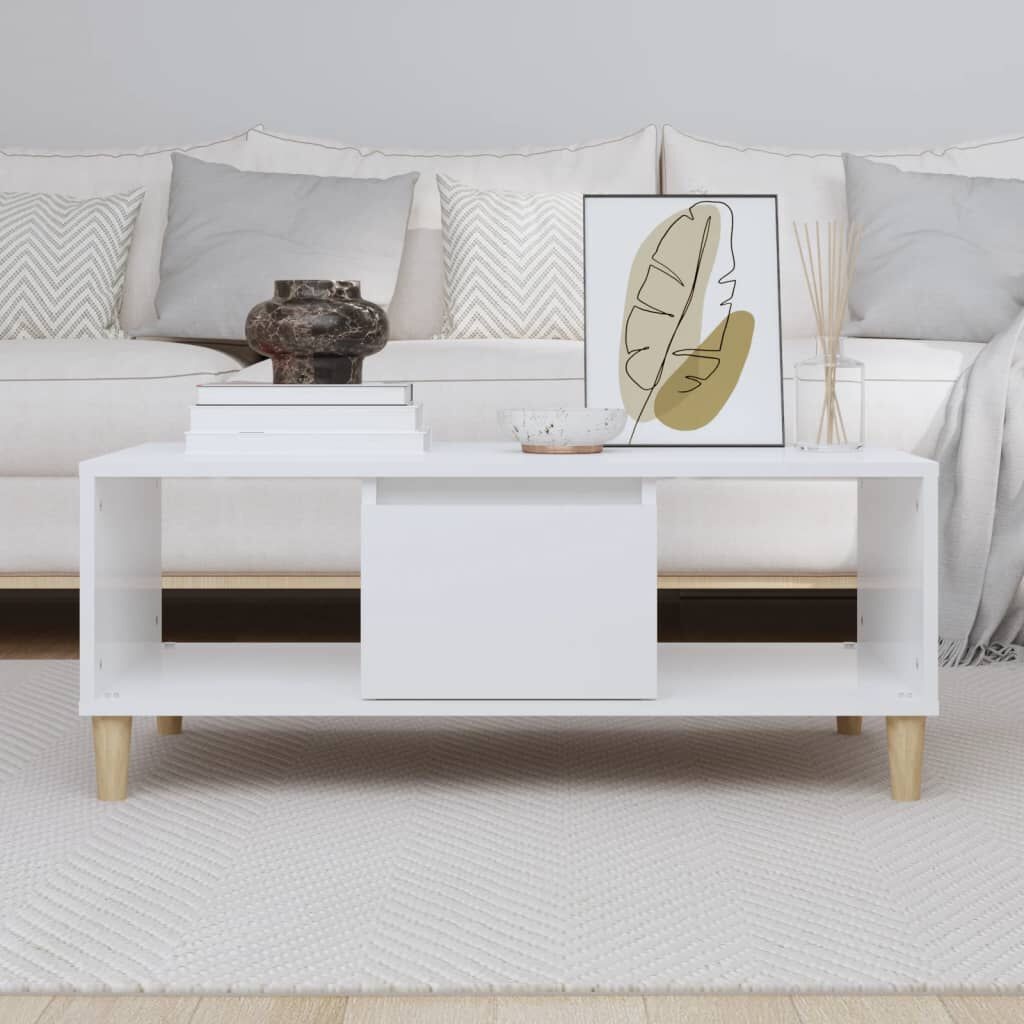 Salontafel Hoogglans Wit Bewerkt Hout 90x50x36,5 cm - 53% Korting