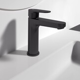 Ideal Standard Cerafine O wastafelarmatuur, Grande, inclusief push-open ventiel, met FirmaFlow patroon, waterbesparend, snelmontagesysteem Easy Fix, Silk Black