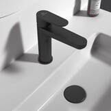 Ideal Standard Cerafine O wastafelarmatuur, Grande, inclusief push-open ventiel, met FirmaFlow patroon, waterbesparend, snelmontagesysteem Easy Fix, Silk Black