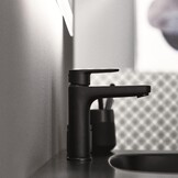 Ideal Standard Cerafine O wastafelarmatuur, Grande, inclusief push-open ventiel, met FirmaFlow patroon, waterbesparend, snelmontagesysteem Easy Fix, Silk Black