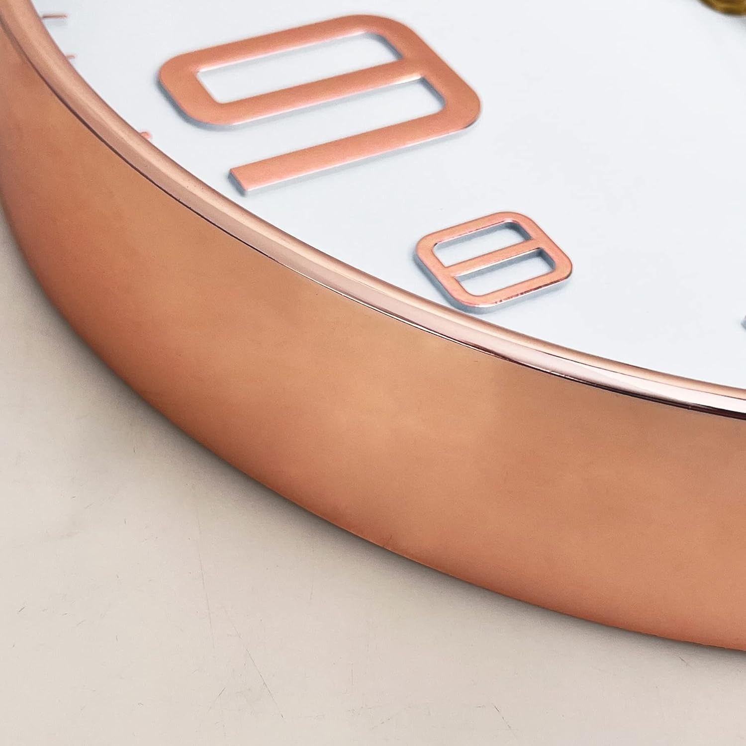 Moderne Wandklok stil niet-tikkend 30 cm Roségoud Rond | Quartz uurwerk | Batterij-aangedreven | voor woonkamer, slaapkamer, kantoor, keuken