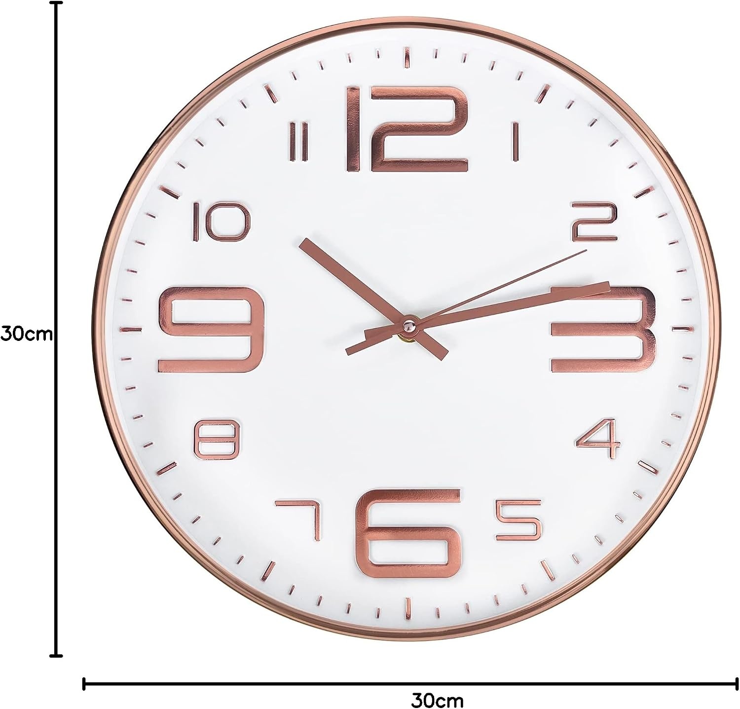 Moderne Wandklok stil niet-tikkend 30 cm Roségoud Rond | Quartz uurwerk | Batterij-aangedreven | voor woonkamer, slaapkamer, kantoor, keuken