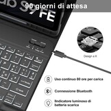 Toetsenbordhoes Samsung Galaxy Tab S9 FE 10.9" & Tab S9 11" | Italiaans Bluetooth toetsenbord met achtergrondverlichting afneembaar oplaadbaar Donkerb