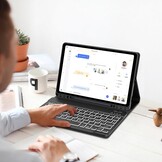 Toetsenbordhoes Samsung Galaxy Tab S9 FE 10.9" & Tab S9 11" | Italiaans Bluetooth toetsenbord met achtergrondverlichting afneembaar oplaadbaar Donkerb