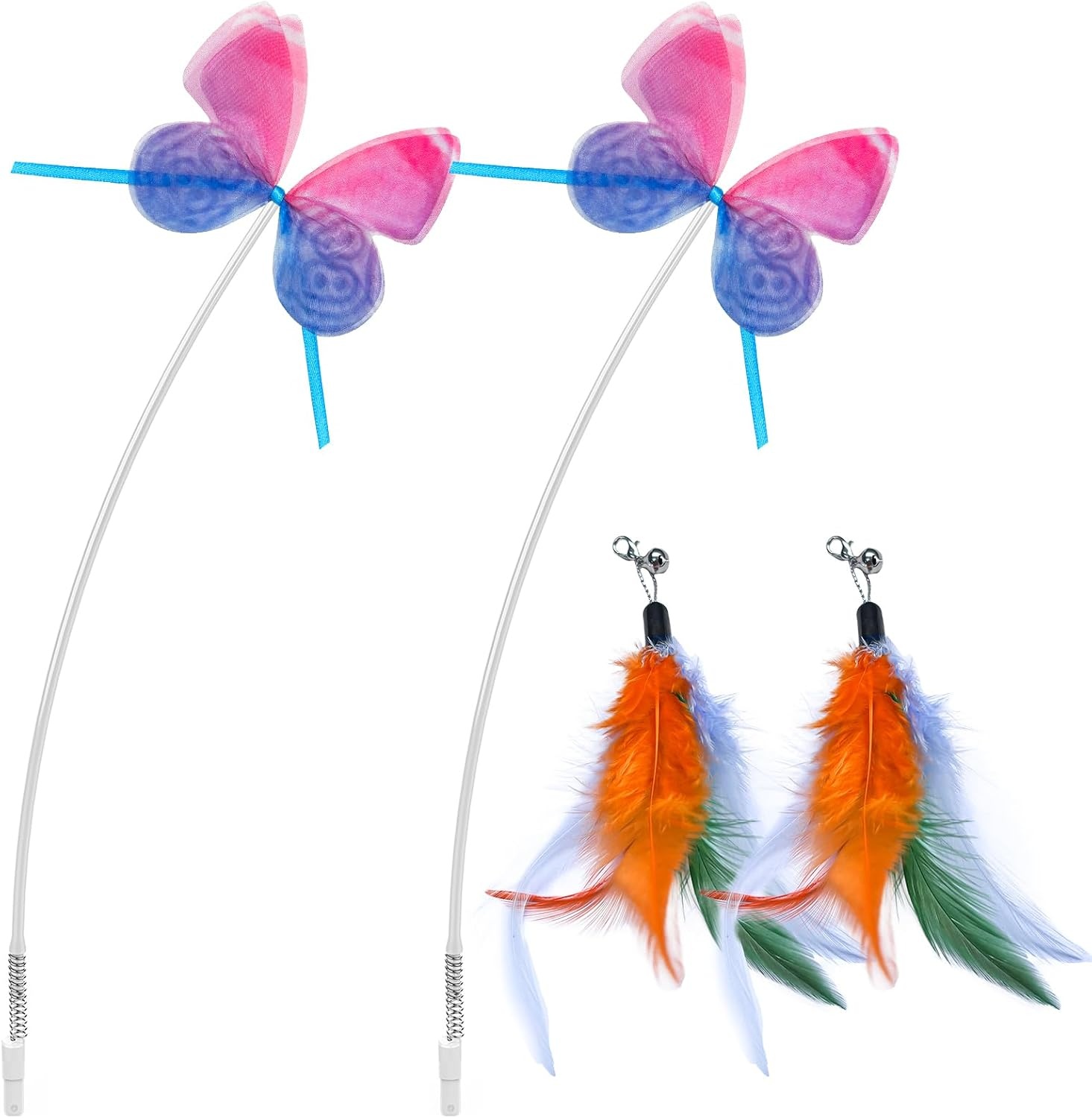 Kattenspeelgoed Opzetstukken Spinning Vlinder & Veer | Vervanging voor Spessn 2-in-1 Vlindervormig Verstopspel | 4 Stuks