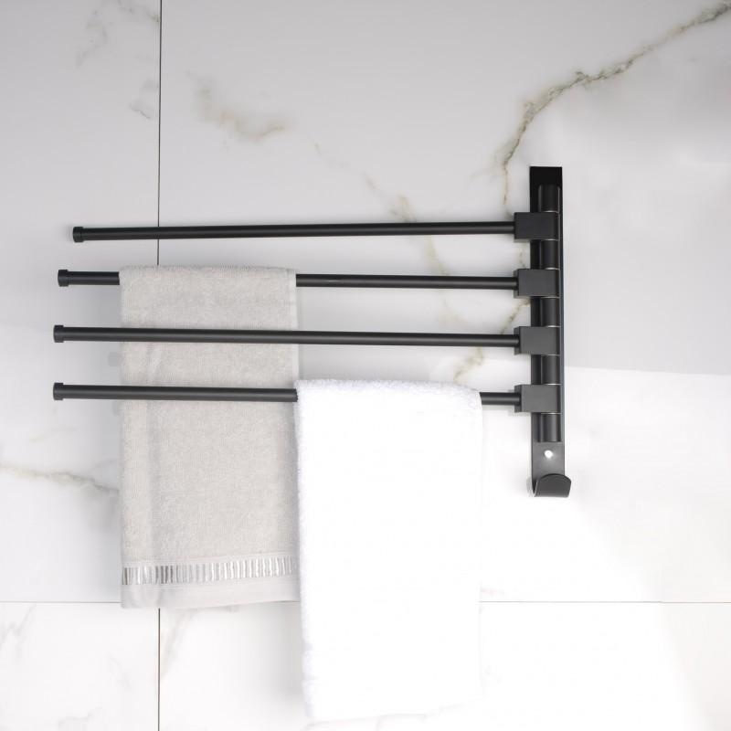 Zwart Wandrek Badkamer 38,5 cm met 4 Opvouwbare Armen & Haak (33% Korting)