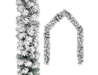 vidaXL Kerstslinger met sneeuw 10 m PVC groen