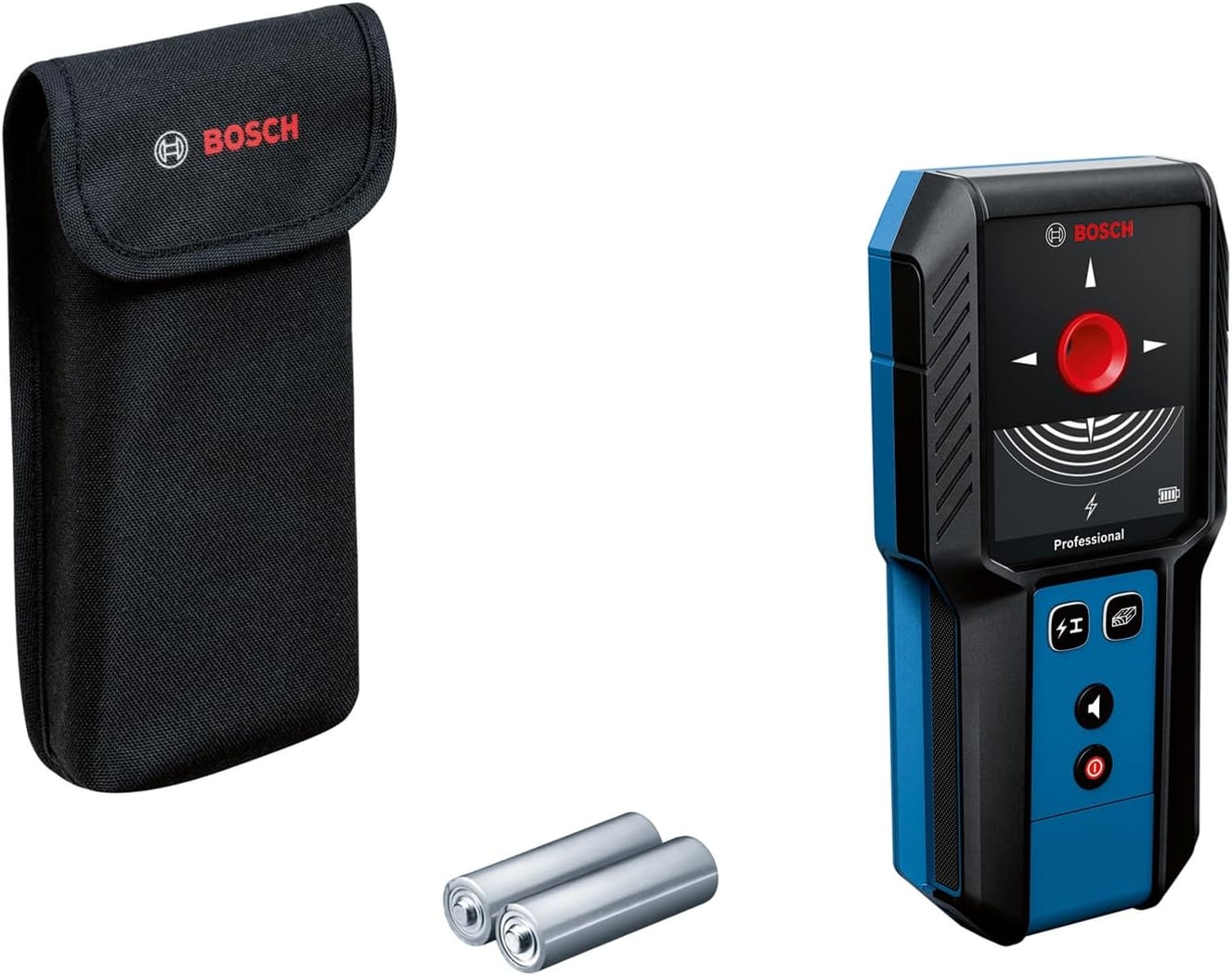 Bosch Professional muurscanner GMS 120-27 (USB-C-kabel, max. detectiediepte non-ferrometaal/ferrometaal/spanningvoerende leiding/hout: 120/100/50/30 mm, 2 x AA-batterijen, opbergetui)