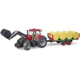 bruder 03198 - Case IH Optum 300CVX met voorlader, balenwagen | Tractor met ronde balenwagen, voor boerderij, landbouw, speelgoed vanaf 3 jaar, 1:16