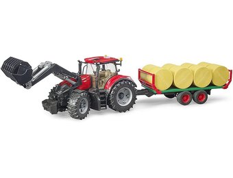 bruder 03198 - Case IH Optum 300CVX met voorlader, balenwagen | Tractor met ronde balenwagen, voor boerderij, landbouw, speelgoed vanaf 3 jaar, 1:16