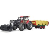 bruder 03198 - Case IH Optum 300CVX met voorlader, balenwagen | Tractor met ronde balenwagen, voor boerderij, landbouw, speelgoed vanaf 3 jaar, 1:16
