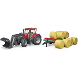 bruder 03198 - Case IH Optum 300CVX met voorlader, balenwagen | Tractor met ronde balenwagen, voor boerderij, landbouw, speelgoed vanaf 3 jaar, 1:16