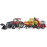 bruder 03198 - Case IH Optum 300CVX met voorlader, balenwagen | Tractor met ronde balenwagen, voor boerderij, landbouw, speelgoed vanaf 3 jaar, 1:16