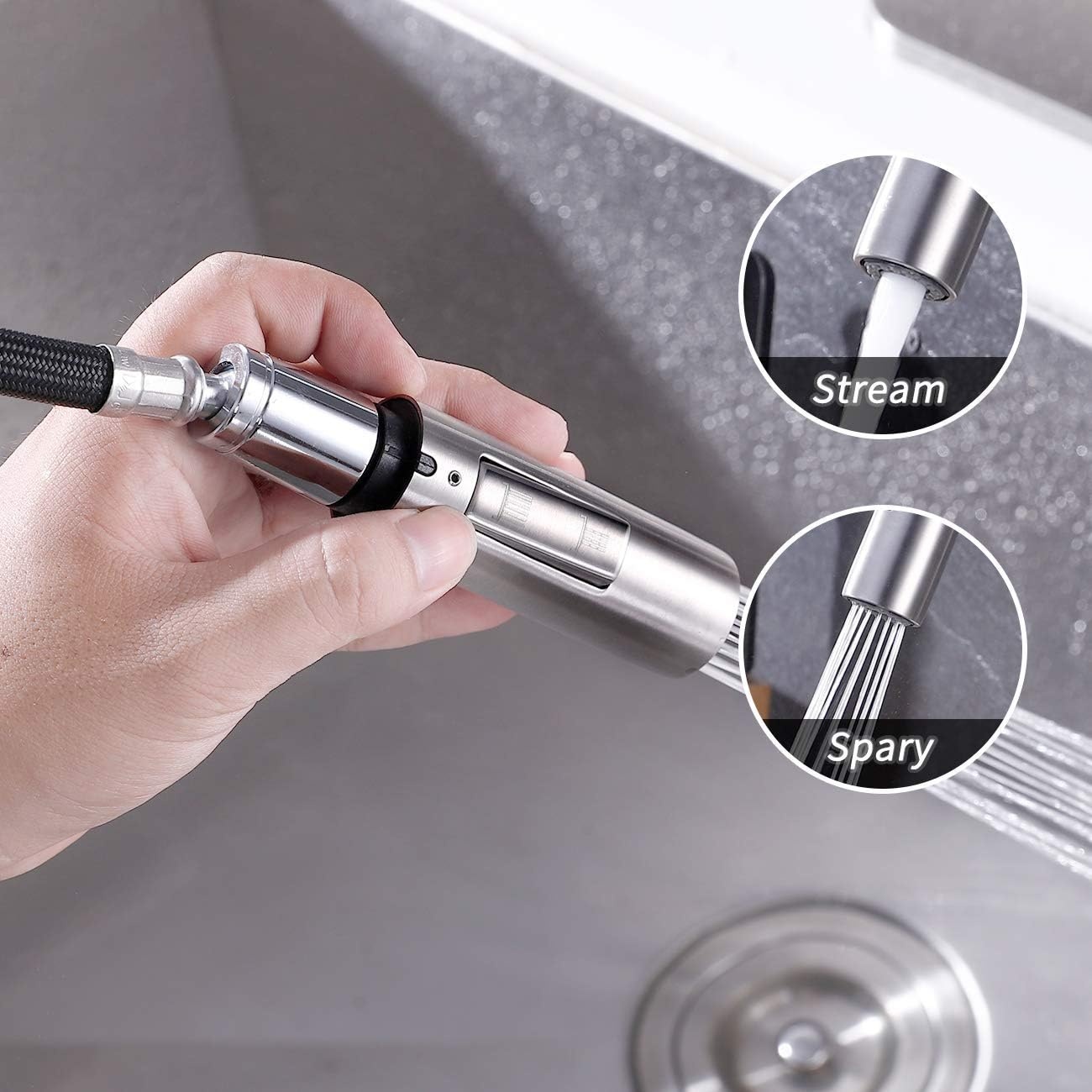 Vervangende handdouche douchekop SUS304 RVS Geborsteld staal G1/2 | 2 functies spray & stream