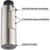 Vervangende handdouche douchekop SUS304 RVS Geborsteld staal G1/2 | 2 functies spray & stream