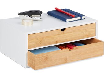 Bureau Organizer met 2 Lades - Bamboe & MDF - Wit/Natuur - 33% Korting