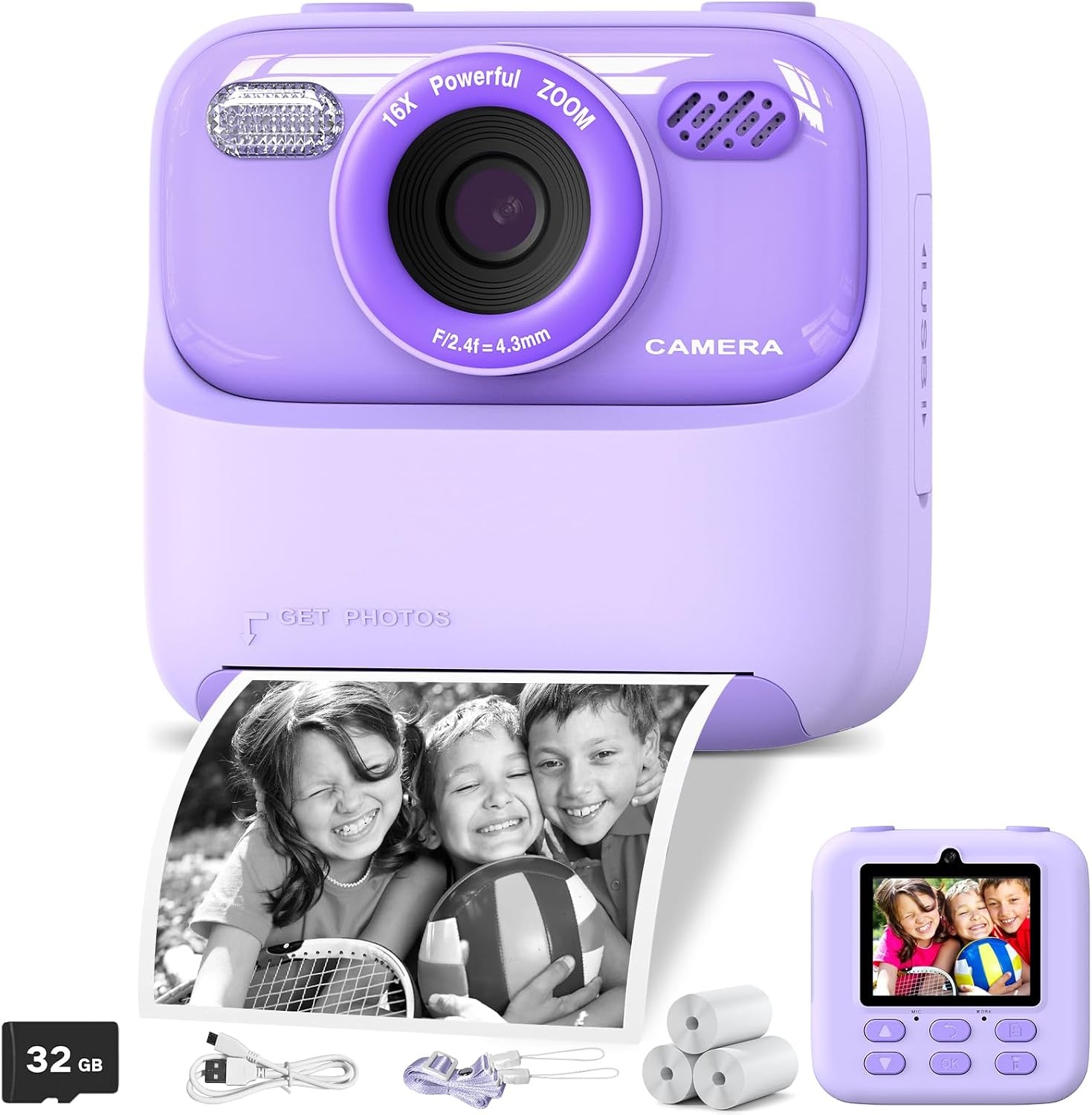 Digitale Kinder Instant Camera Paars | 1080p | Direct Print | 32GB | 34% Korting