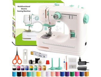 Kindernaaimachine met 12 steken, 2 snelheden & voetpedaal - Wit/Groen (53% korting)