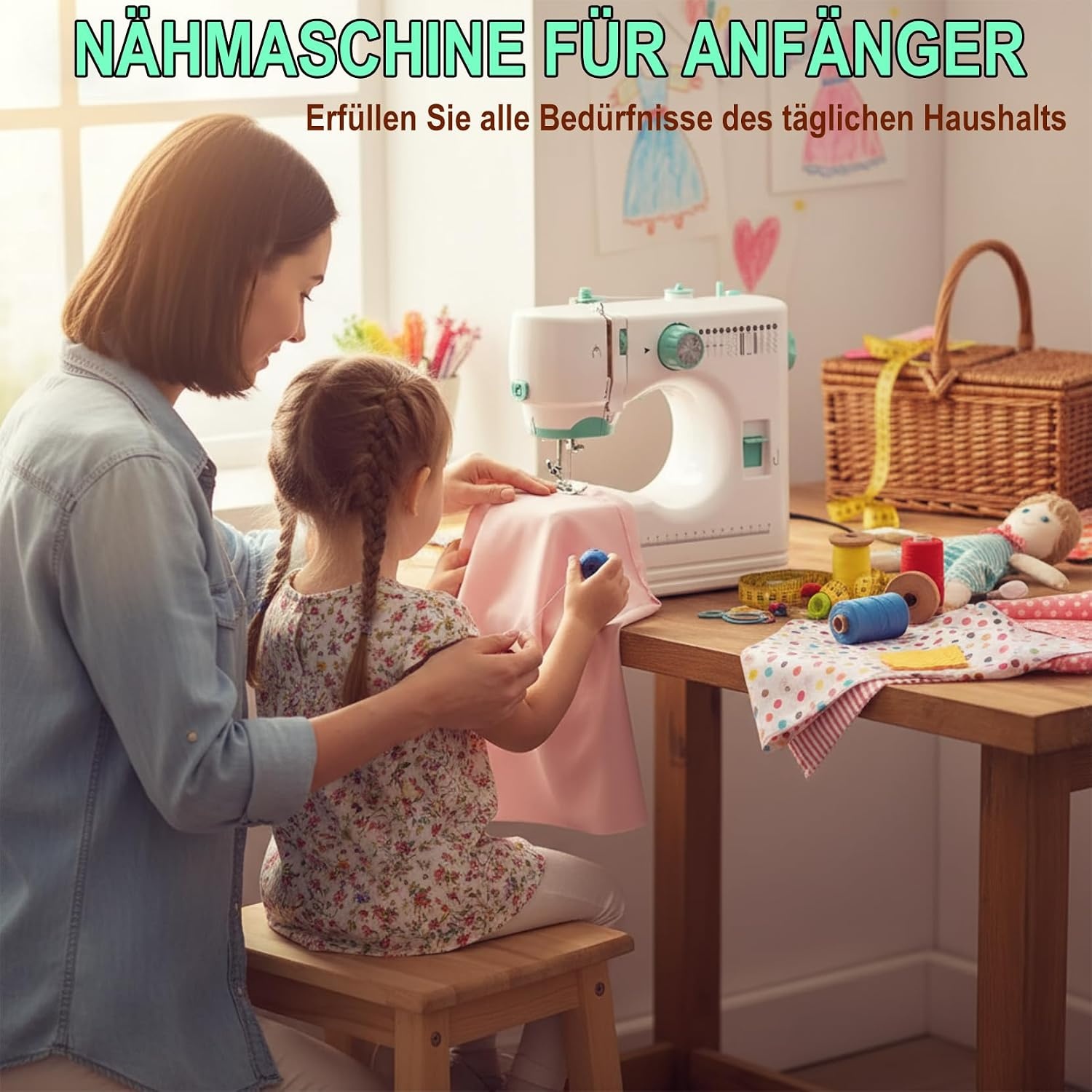 Kindernaaimachine met 12 steken, 2 snelheden & voetpedaal - Wit/Groen (53% korting)