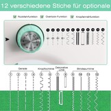 Kindernaaimachine met 12 steken, 2 snelheden & voetpedaal - Wit/Groen (53% korting)