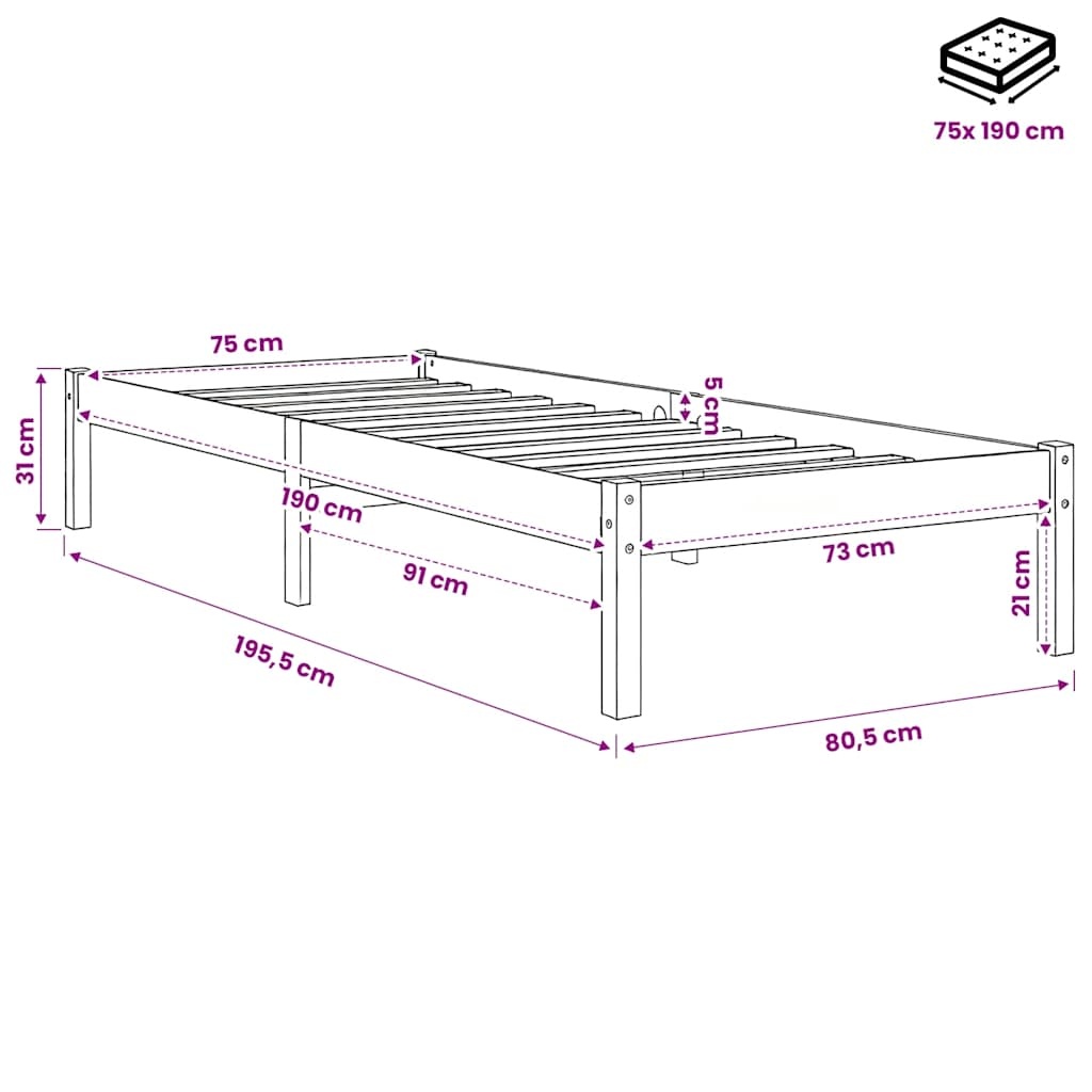 VidaXL Bedframe Grenenhout Wasbruin 75x190 cm - 34% Korting