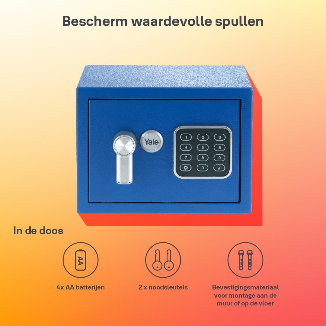 Elektronische Kluis Mini Yale Blauw | 33% Korting | Pincode & Noodsleutels