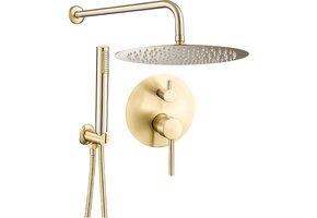 Inbouw Douchesysteem Geborsteld Goud 20cm | 2-Weg Regendouche met Korting