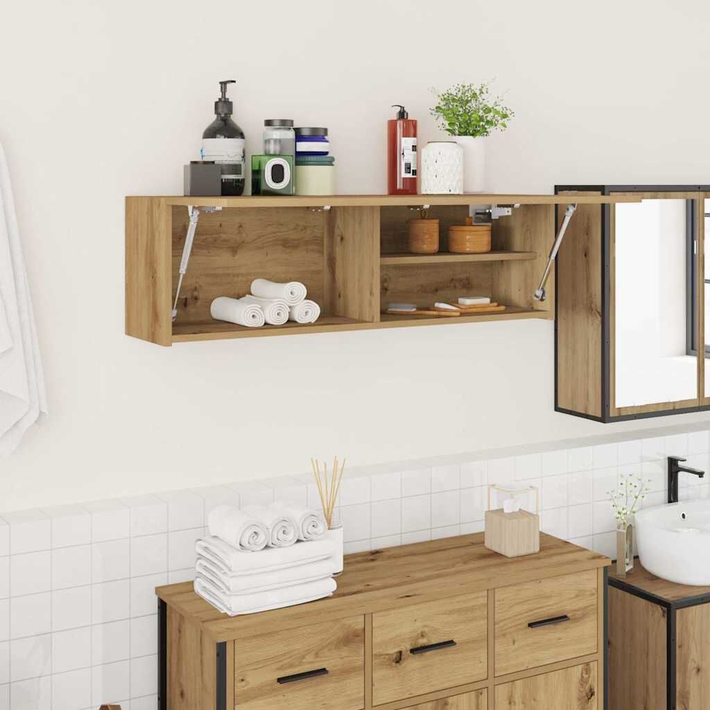 Badkamerwandkast 100x25x30cm Bewerkt Hout - Artisanaal Eiken 34% Korting