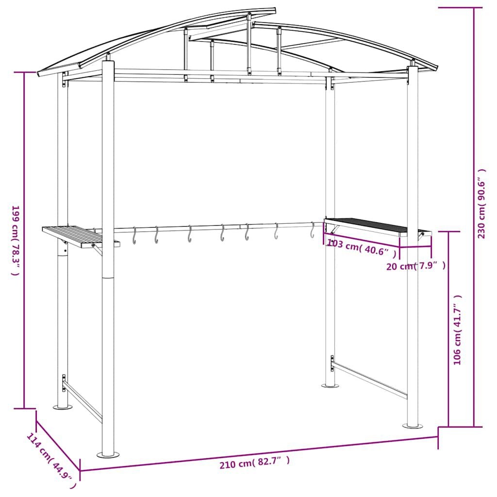 vidaXL Barbecue-overkapping 210x114x230 cm Staal Antraciet - 35% Korting