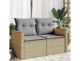 VidaXL Tuinbank 2-zits met Kussens Poly Rattan Beige - 35% Korting