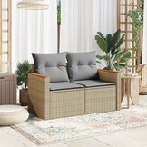 VidaXL Tuinbank 2-zits met Kussens Poly Rattan Beige - 35% Korting