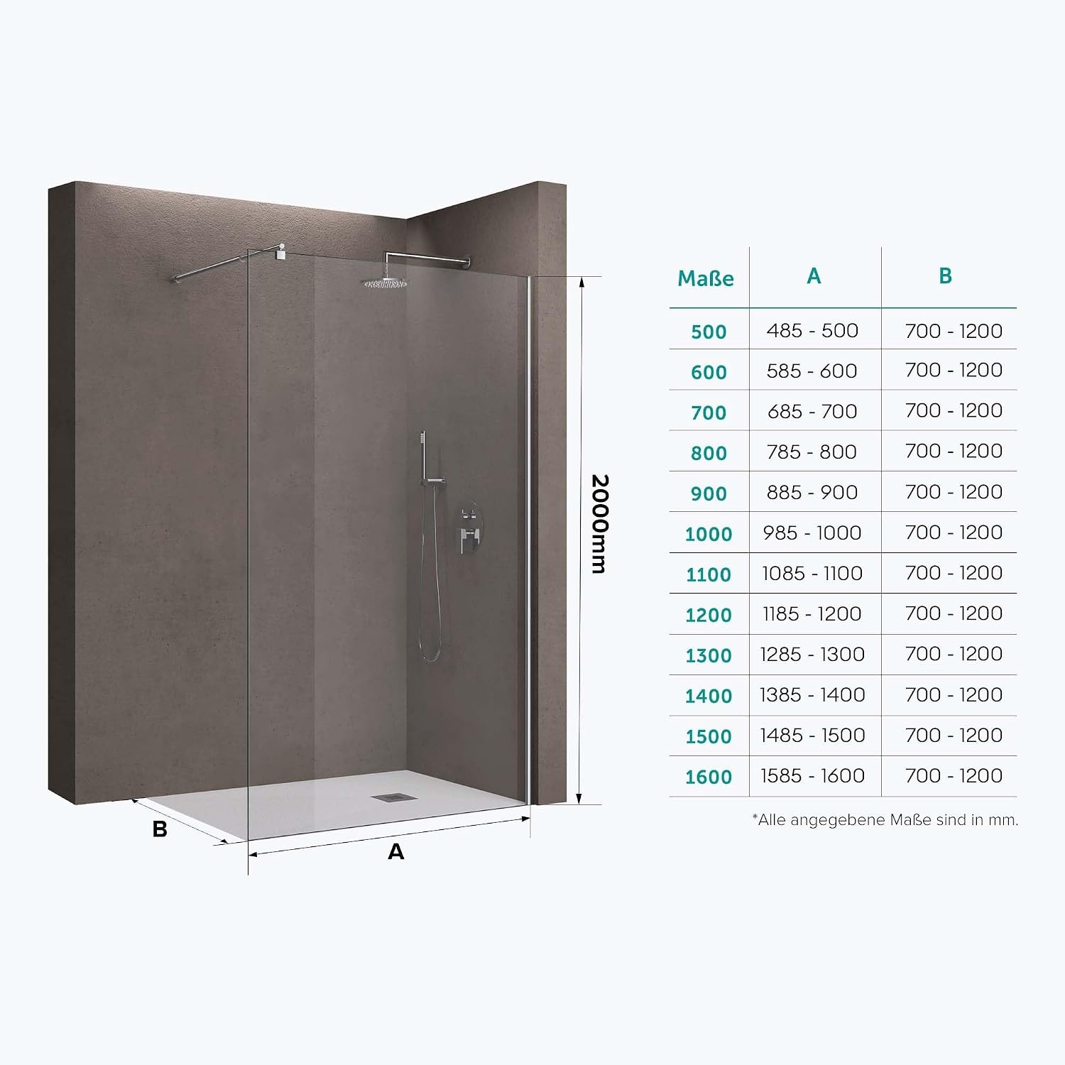 Doporro Luxe Inloopdouche 100x200cm Helder Glas met Stabilisator (34% Korting)
