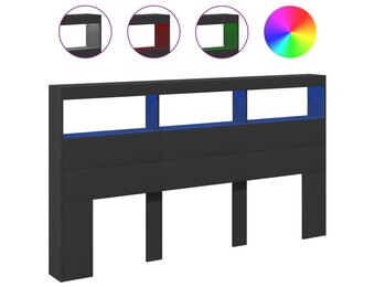 vidaXL Hoofdbordkast Zwart met LED-verlichting - 180x17x102 cm - 35% Korting