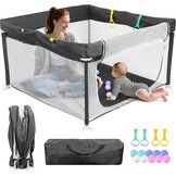 Ruime Opvouwbare Babybox (120x120x72 cm) Donkergrijs met Speelballen - 34% Korting!