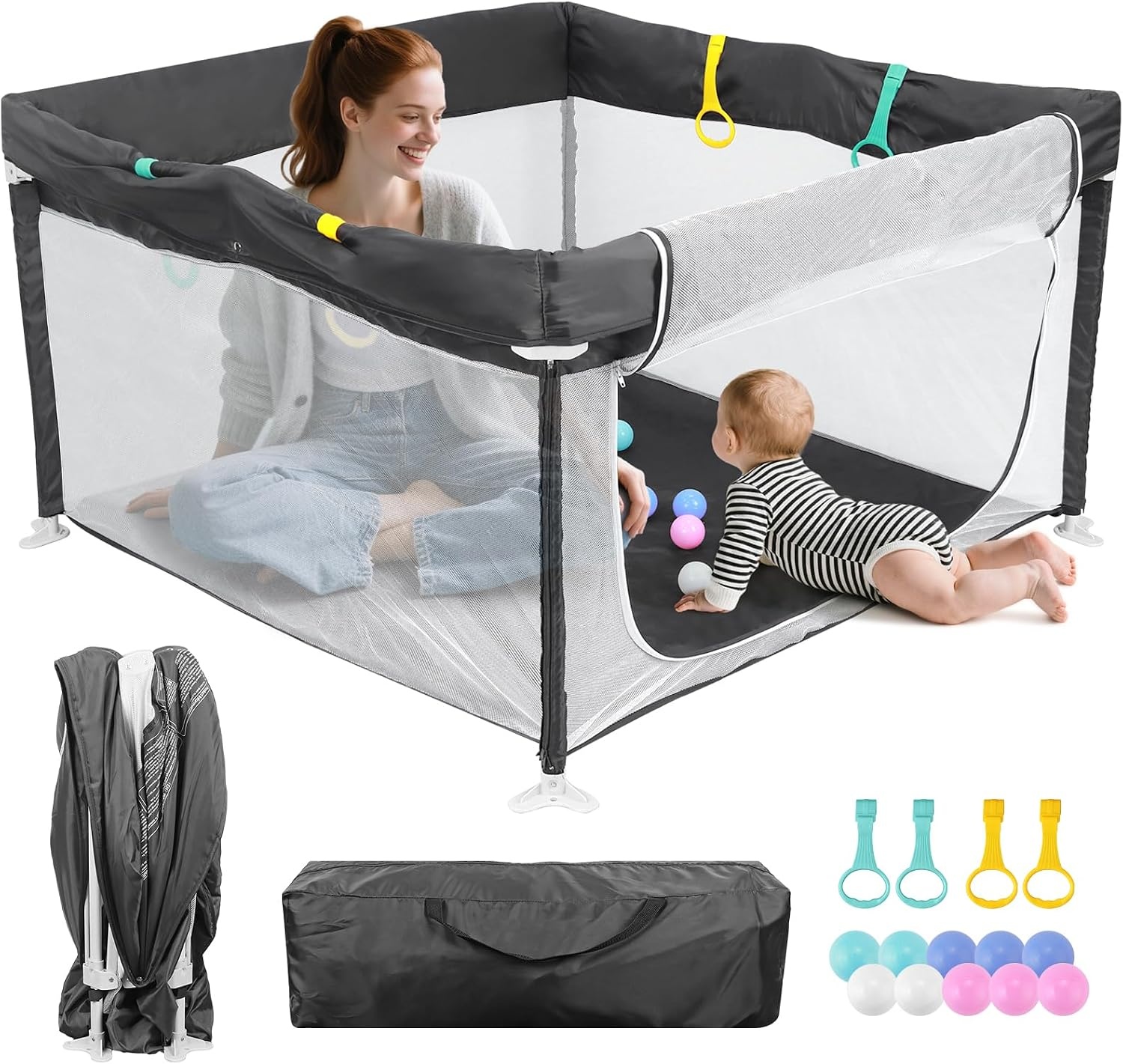 Ruime Opvouwbare Babybox (120x120x72 cm) Donkergrijs met Speelballen - 34% Korting!