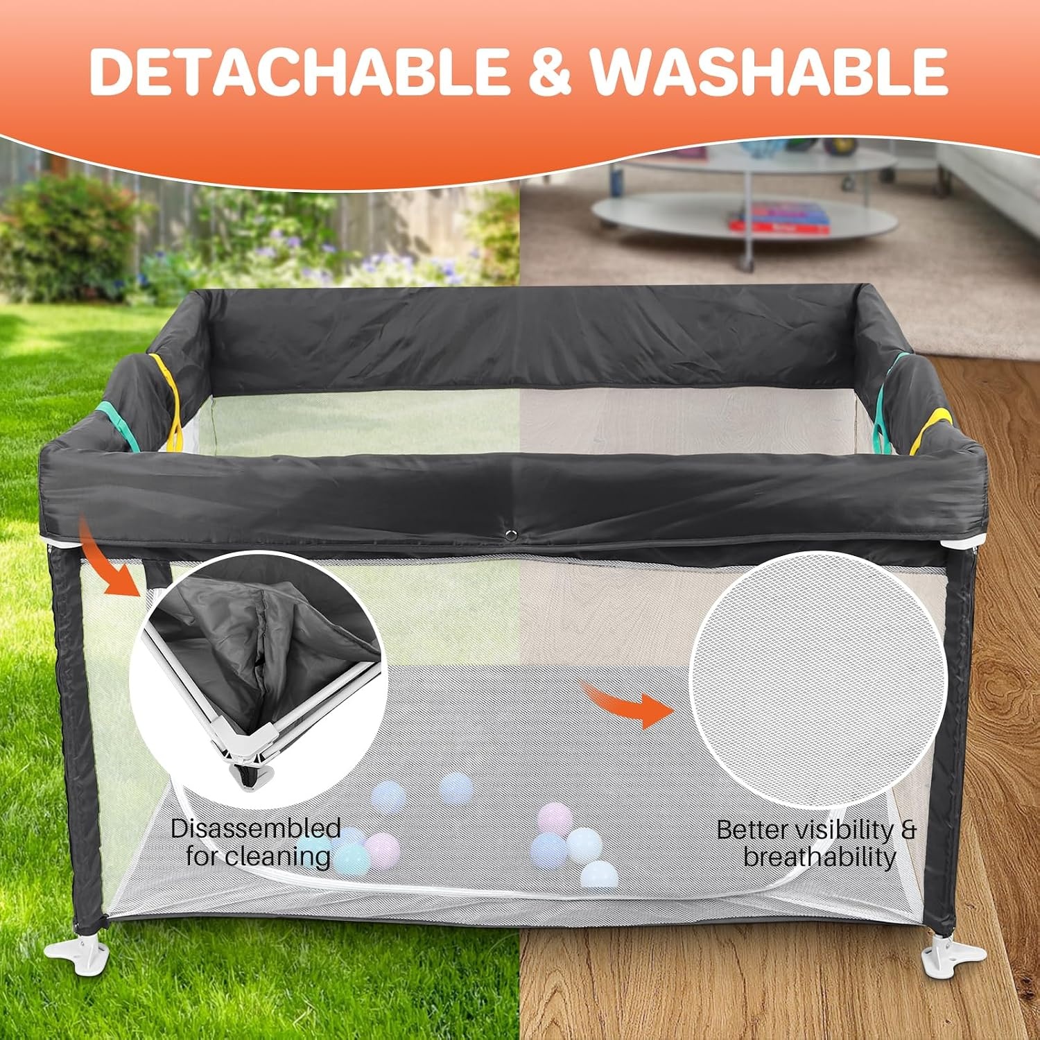 Ruime Opvouwbare Babybox (120x120x72 cm) Donkergrijs met Speelballen - 34% Korting!