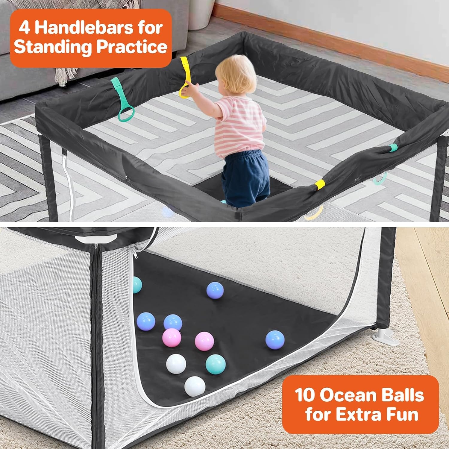 Ruime Opvouwbare Babybox (120x120x72 cm) Donkergrijs met Speelballen - 34% Korting!