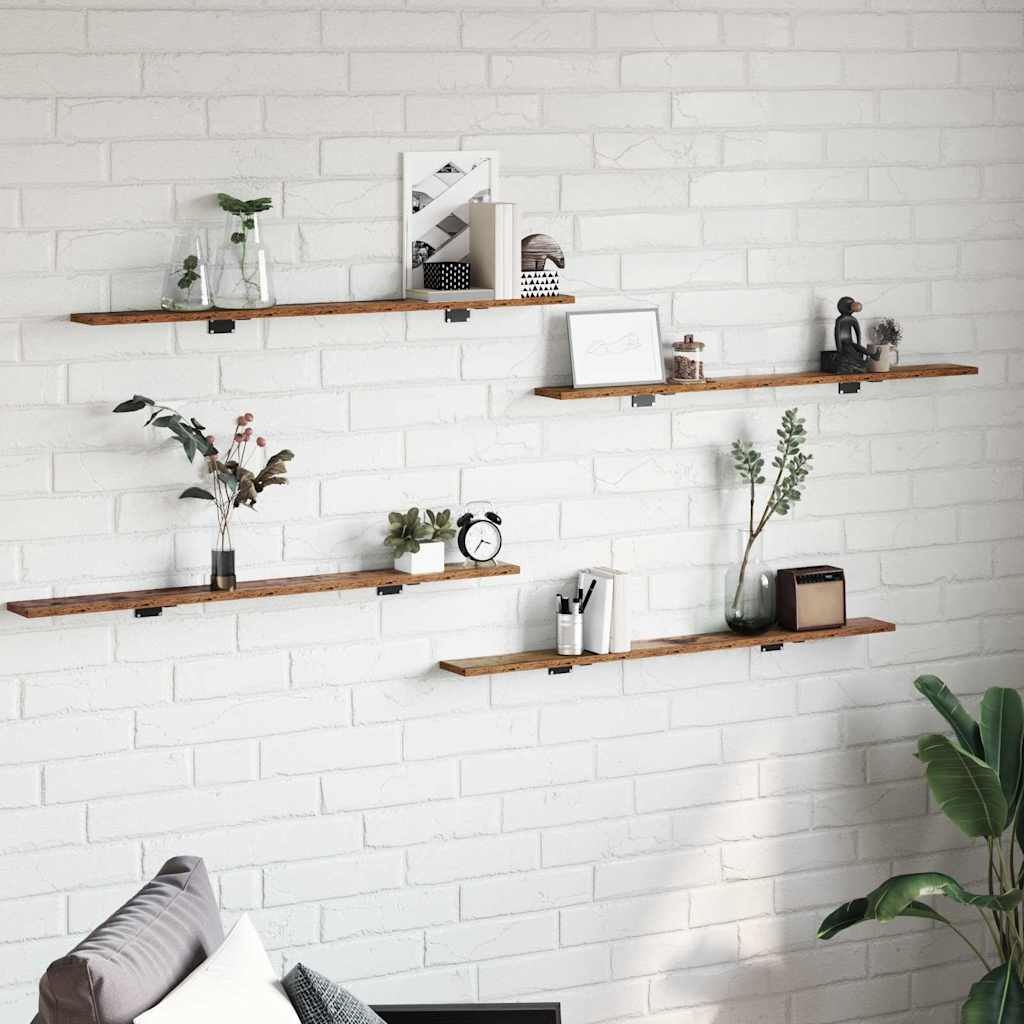 Boekenplank Bord Bruin 4 Stuks - 100x10x1.5cm Bewerkt Hout (33% Korting)