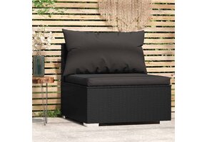 VidaXL Tuinmiddenbank met Kussens - Poly Rattan Zwart - 41% Korting