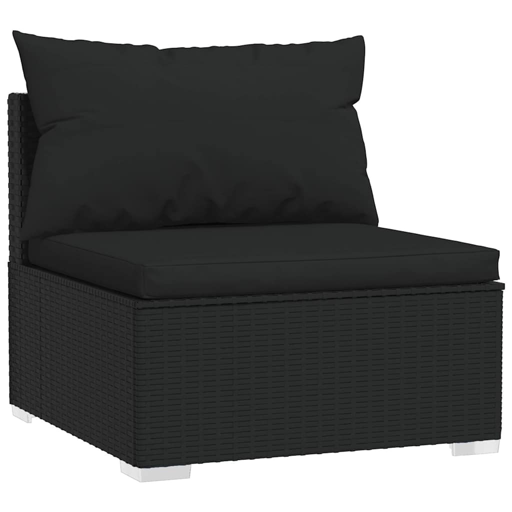 vidaXL Tuinmiddenbank met Kussens - Poly Rattan Zwart (34% Korting)