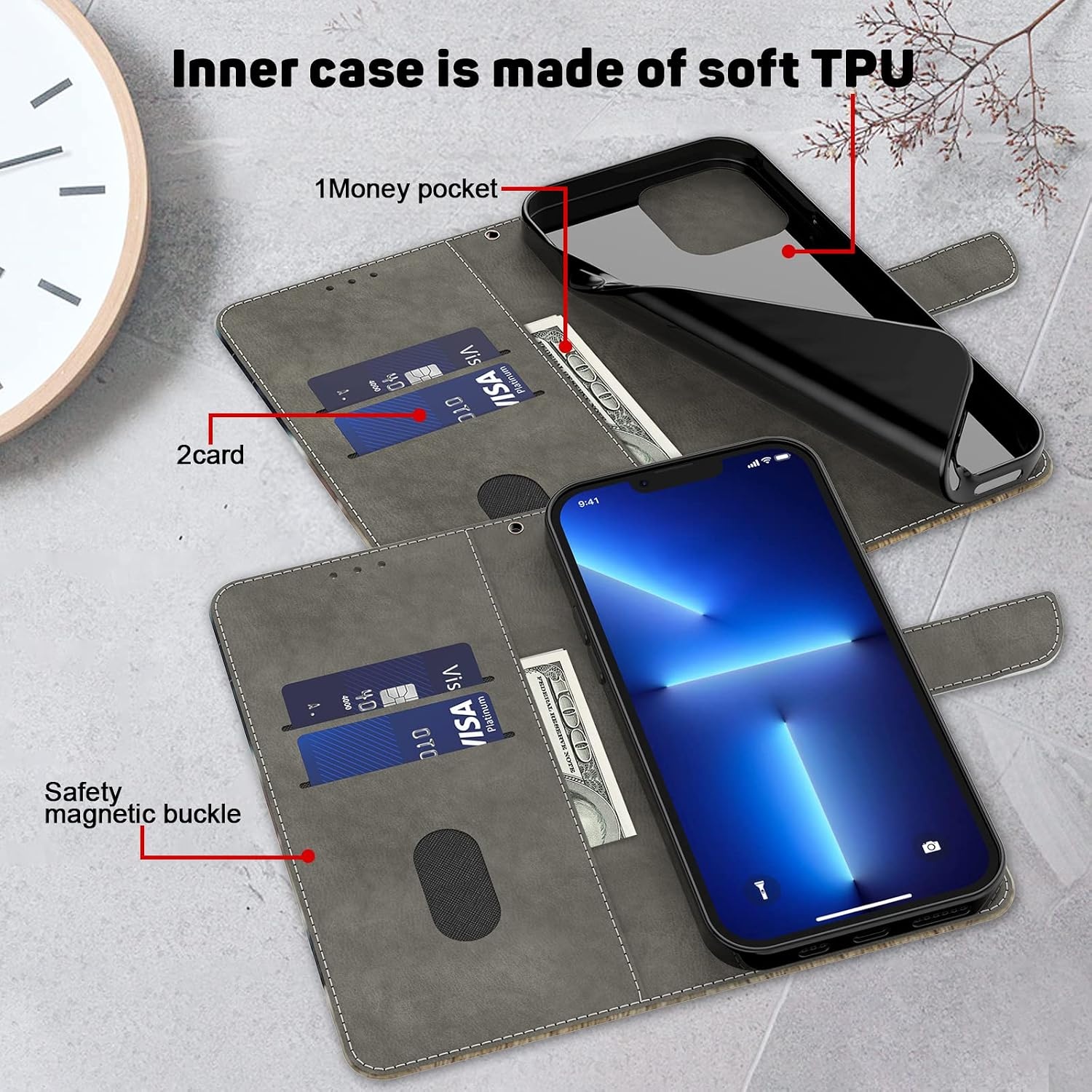 Flip Wallet Hoesje Xiaomi 14T Pro 5G - PU Leer, Kaarthouders, Standaard - Bloem & Rank (73% Korting)